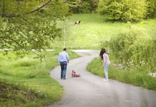 Famille heureuse jouant avec son fils dans la nature verte