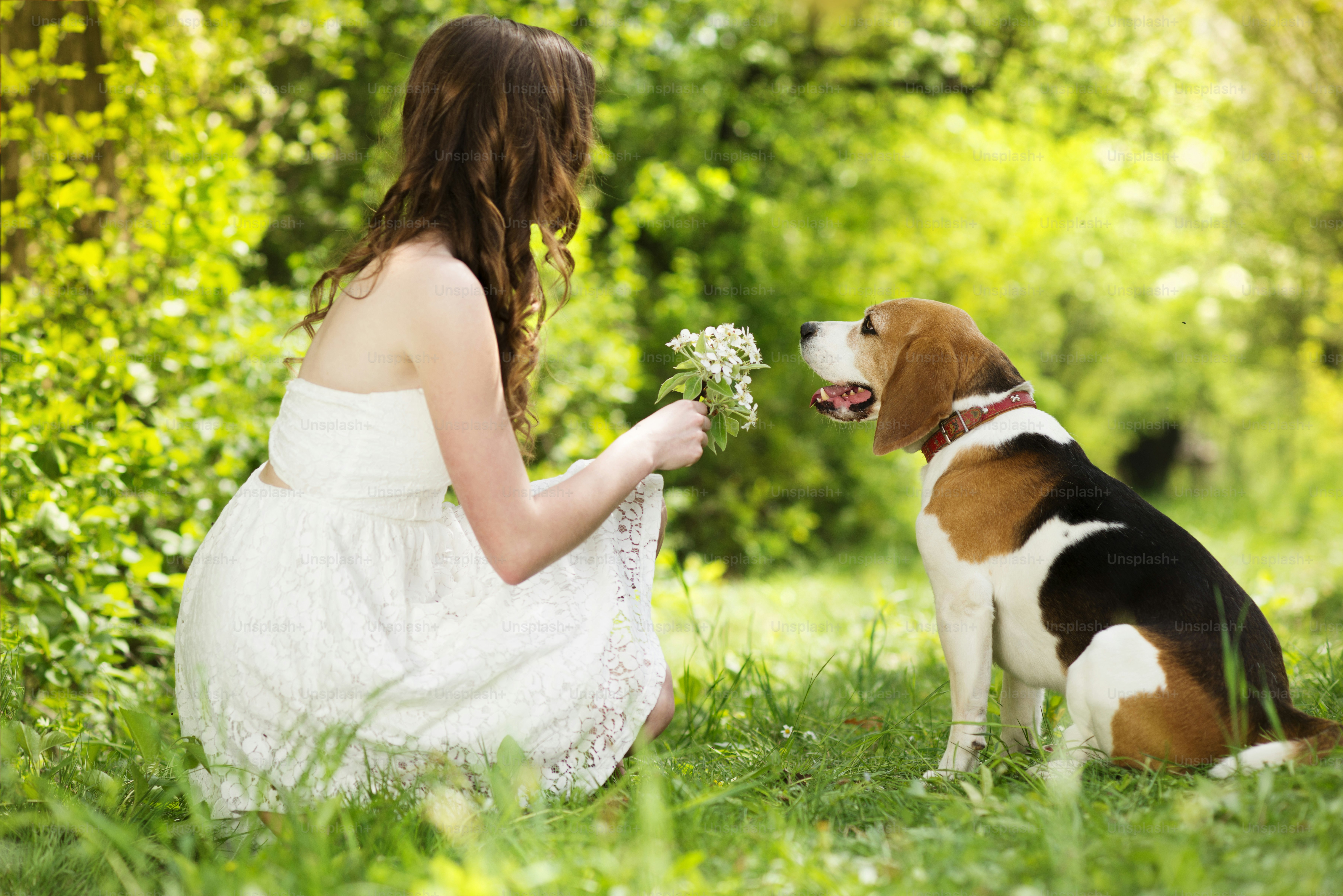 Portrait of a woman with her beautiful dog outdoors