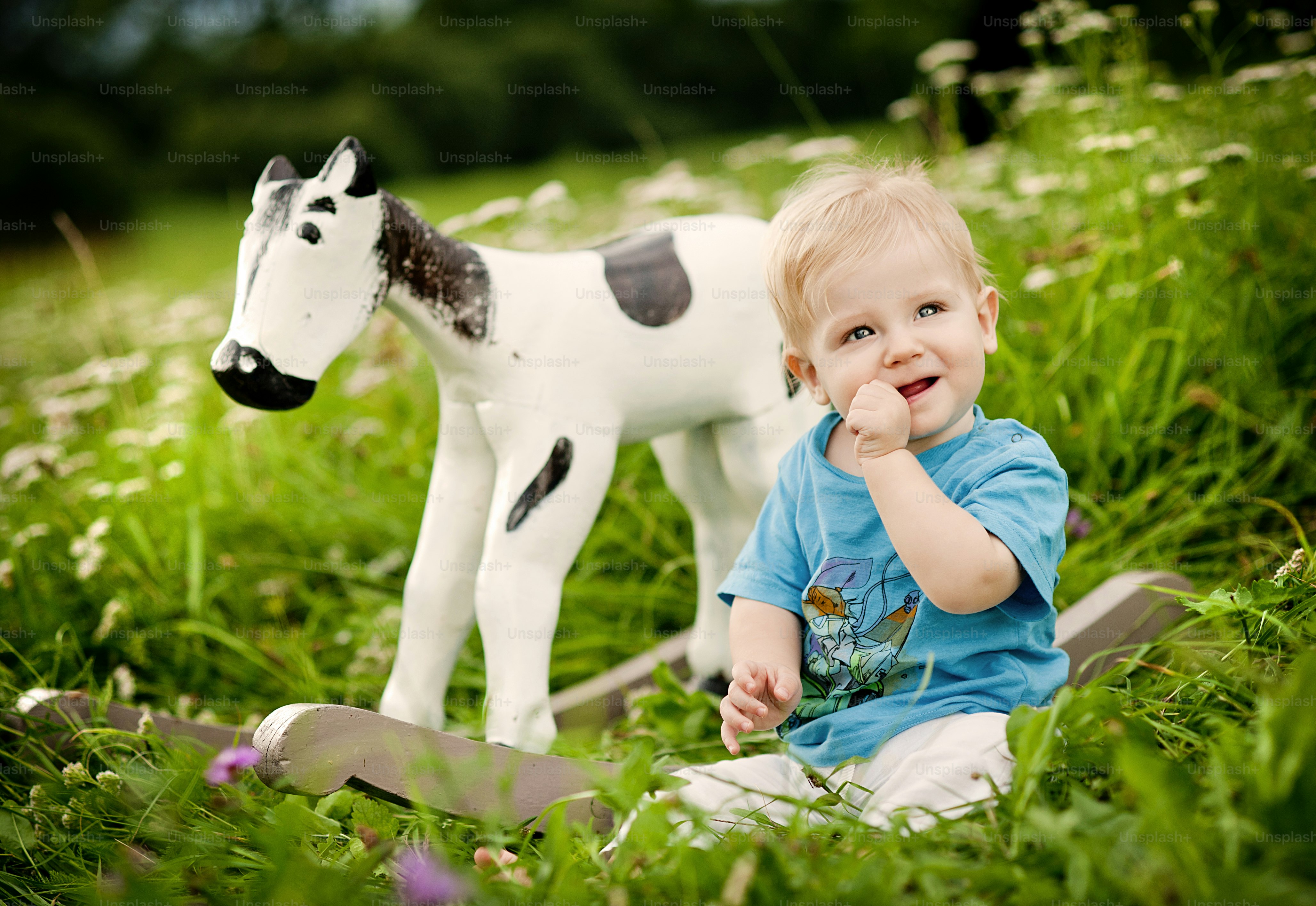 Young family is enjoying a day on the farm