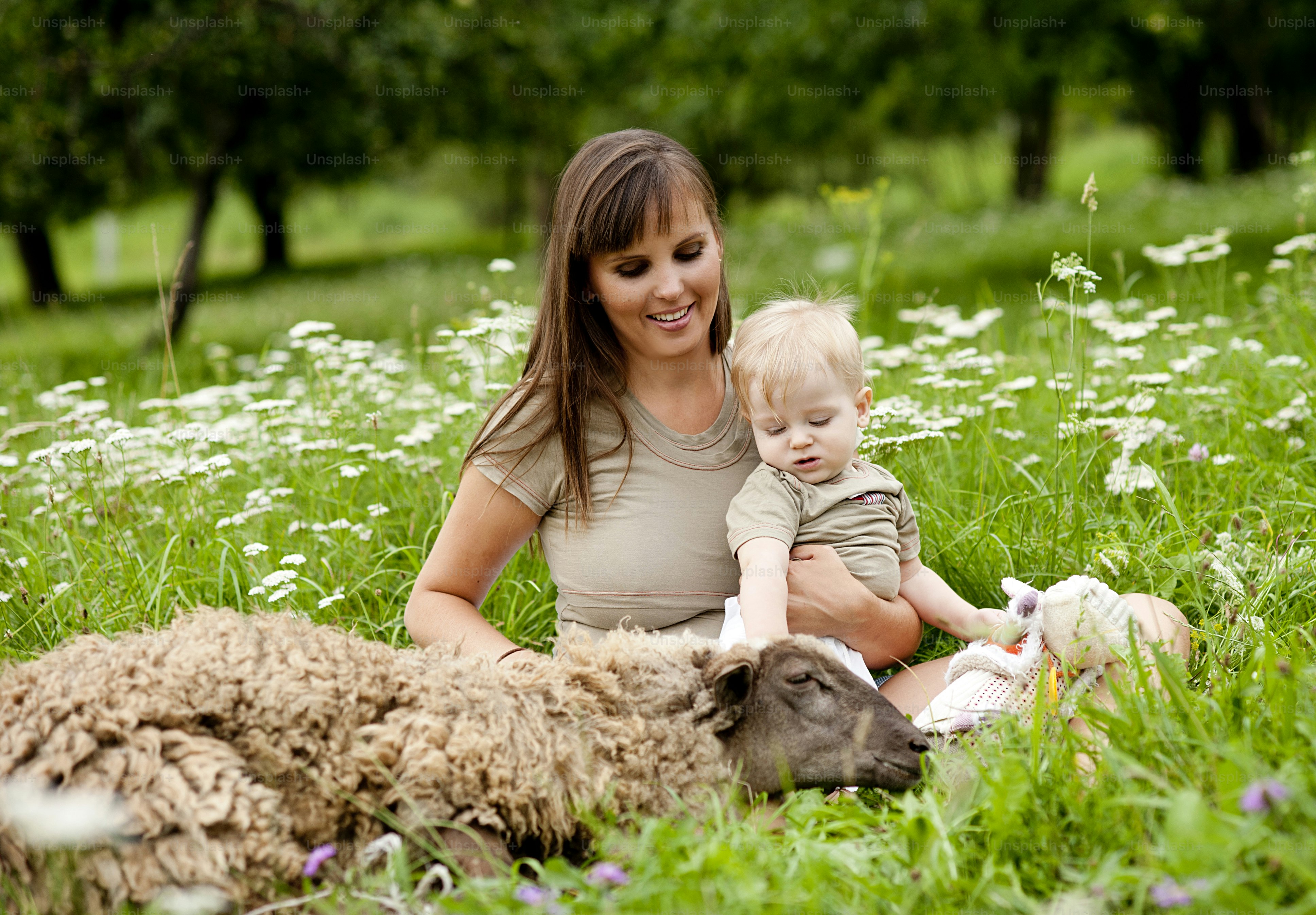 Young family is enjoying a day on the farm