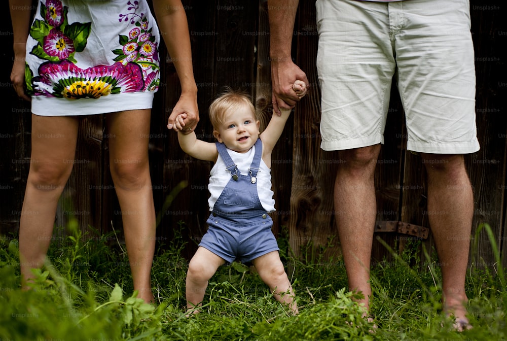 Young family is enjoying a day on the farm