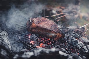 Gros plan d’un steak sur un gril