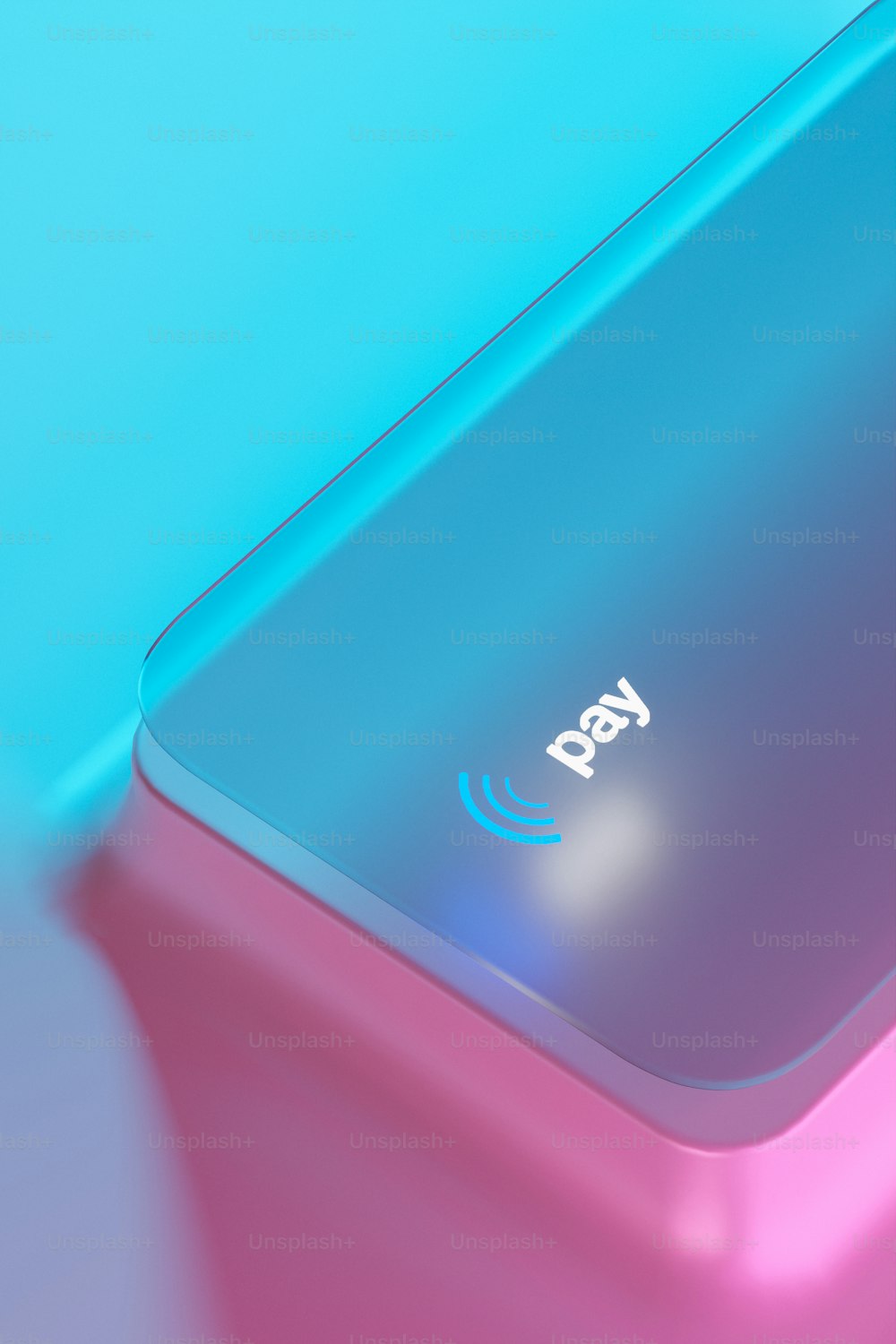 a close up of a blue and pink device