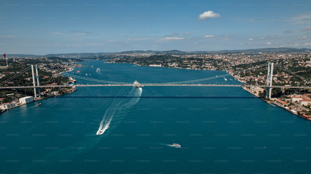 a large bridge spanning over a large body of water