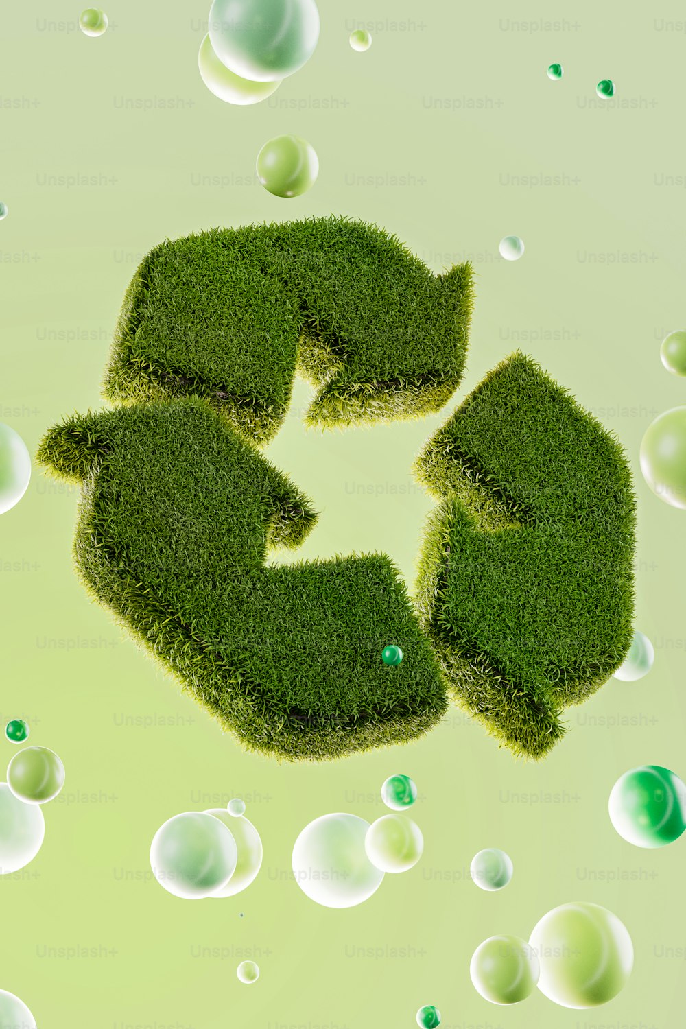 um verde reciclável feito de grama e bolhas