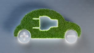 Un coche verde hecho de hierba con la letra E en él