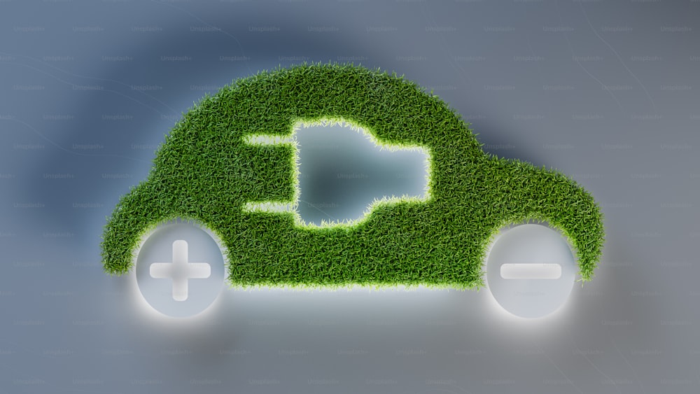a green car made out of grass with the letter e on it