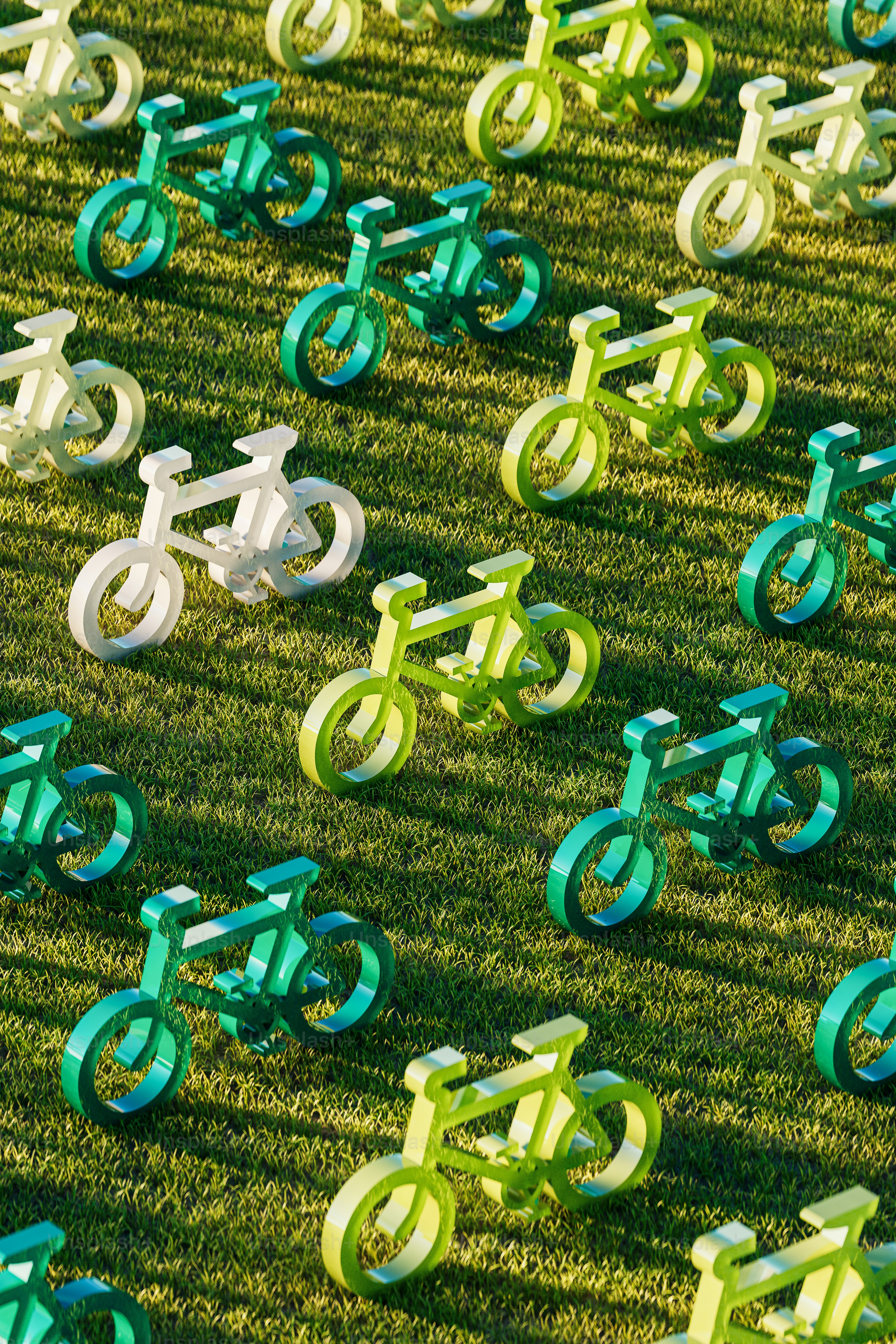 a bunch of bikes that are sitting in the grass
