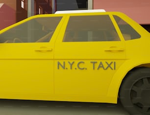 건물 앞에 주차된 노란색 택시