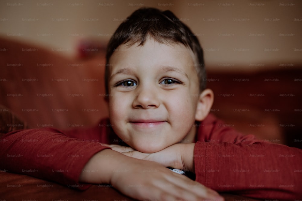 A portrait of cute litttle boy smiling at looking at camera.