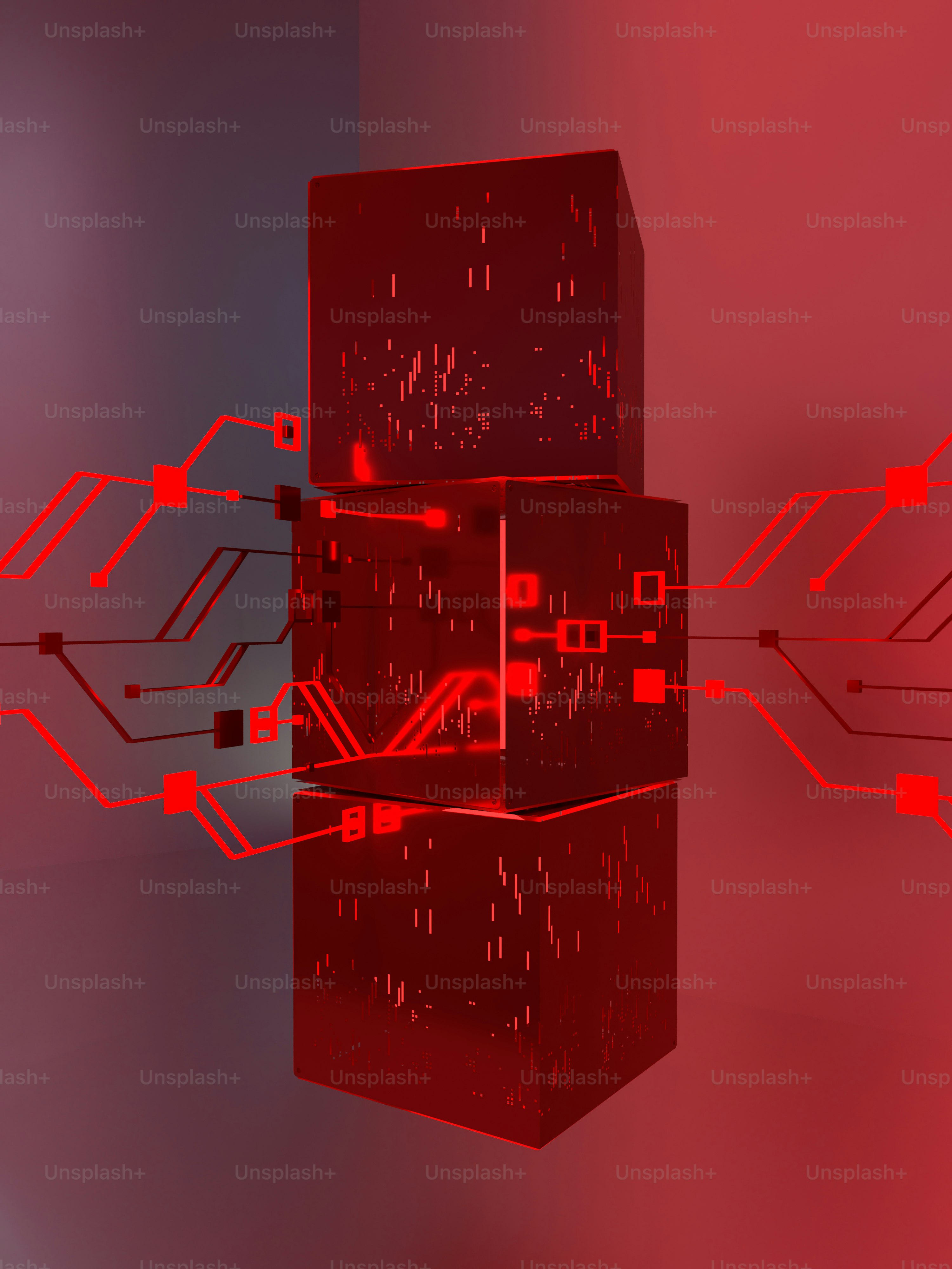 a red and black background with lines and dots