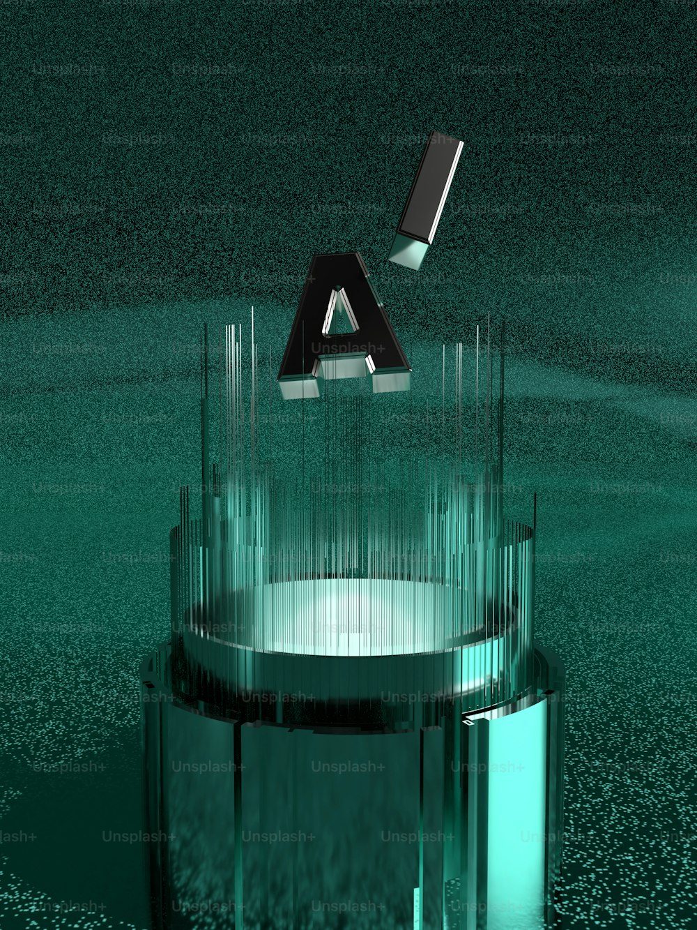 a black and silver object floating over a green floor
