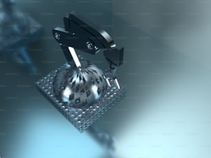 uma imagem gerada por computador de uma bola e uma tesoura
