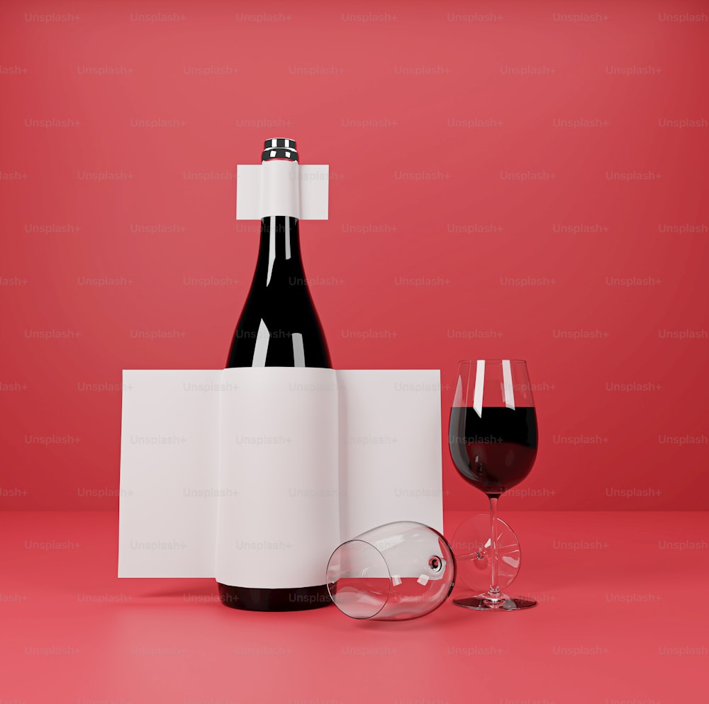 uma garrafa de vinho ao lado de um copo de vinho
