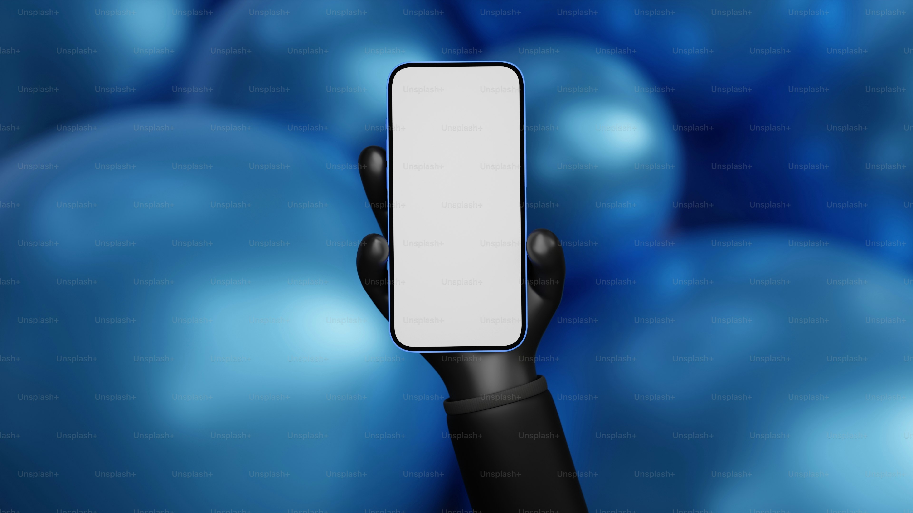 A person holding up a blank sign in front of blue balloons photo ...