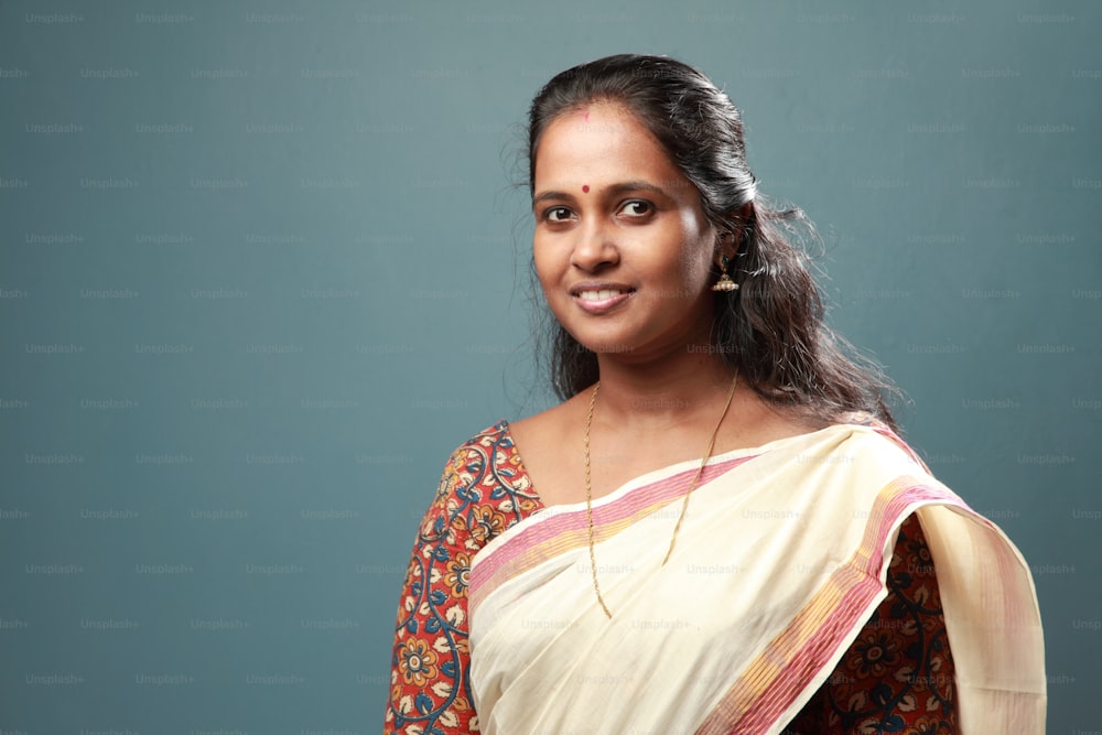 Portrait of a traditionally dressed happy South Indian woman