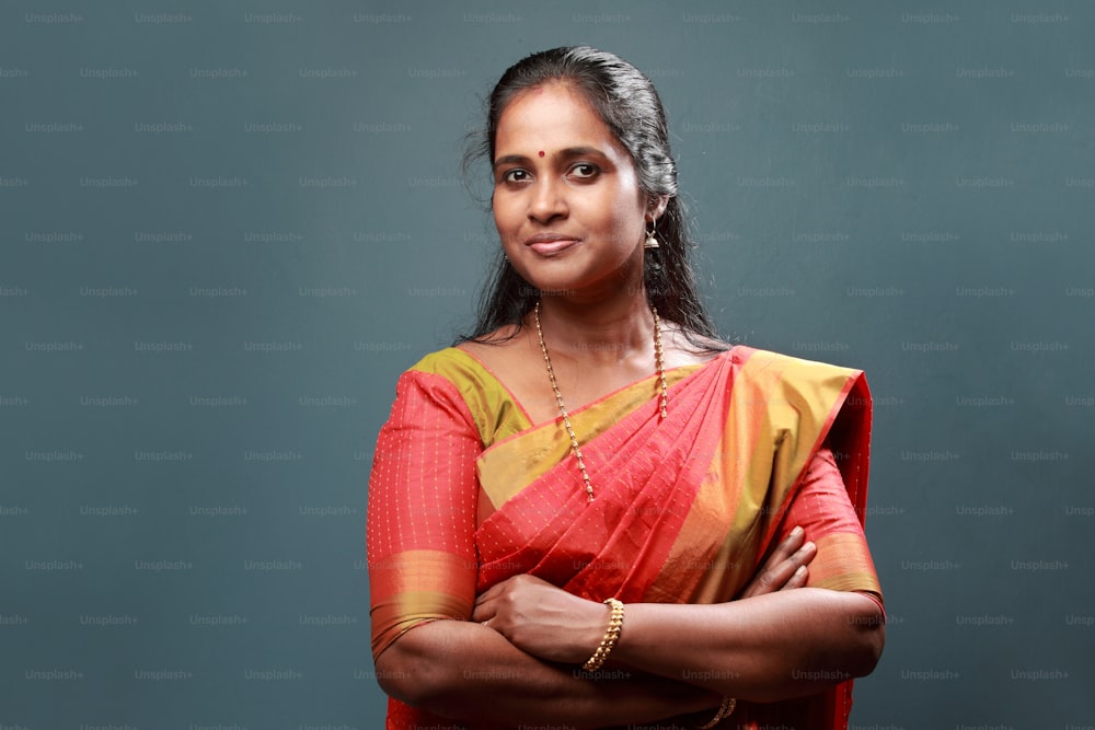 Portrait of a traditionally dressed Happy South Indian woman