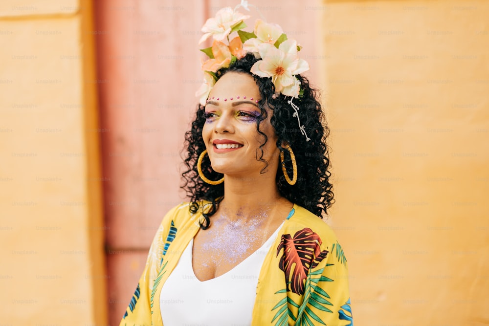 Portrait of a Brazilian woman during a carnival block