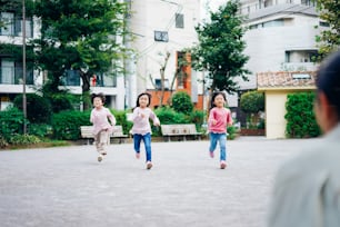 Children running with their mothers