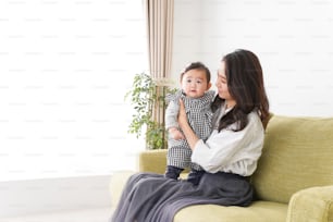 Mom and baby relax at home