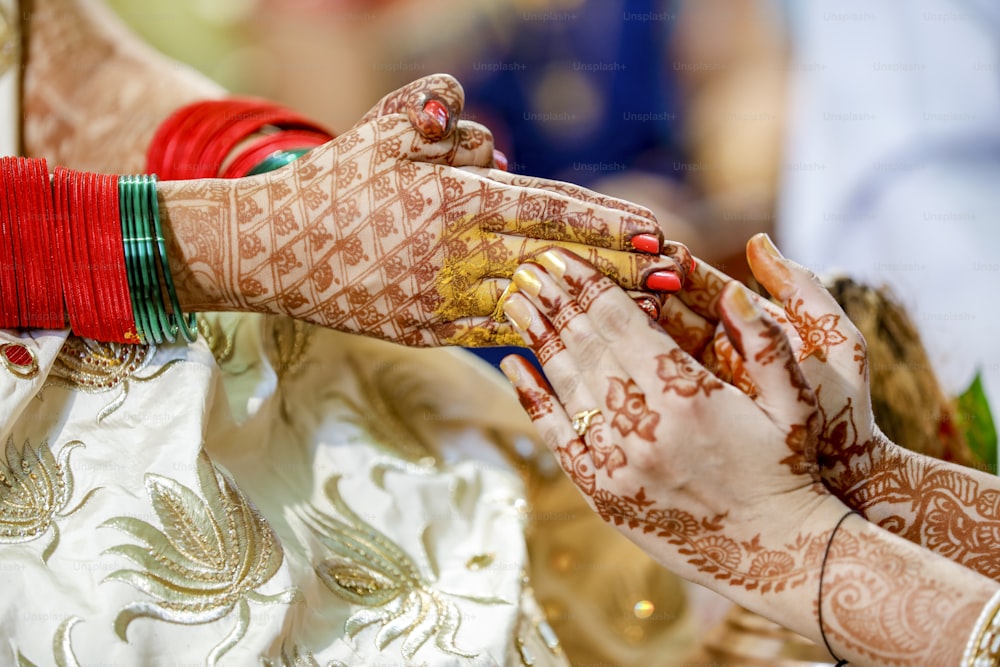 indian bridal hand with mehandi design