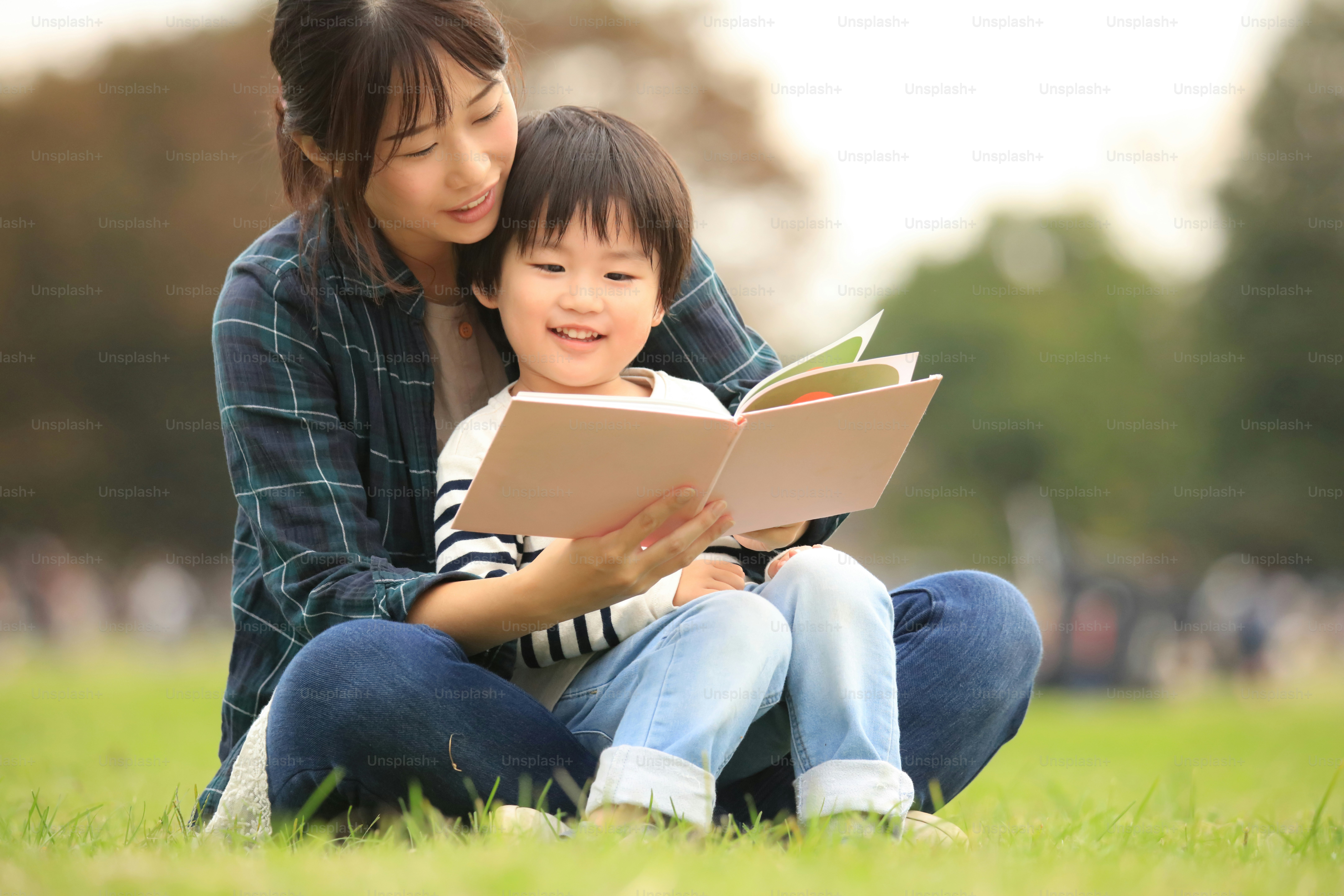 Parents and children reading books