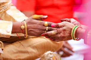 Cerimonia nuziale nell'induismo: mano dello sposo