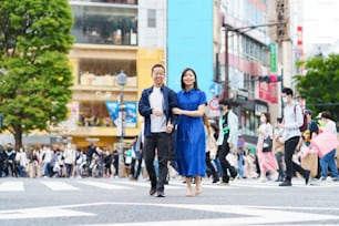 A young couple dating happily in the city
