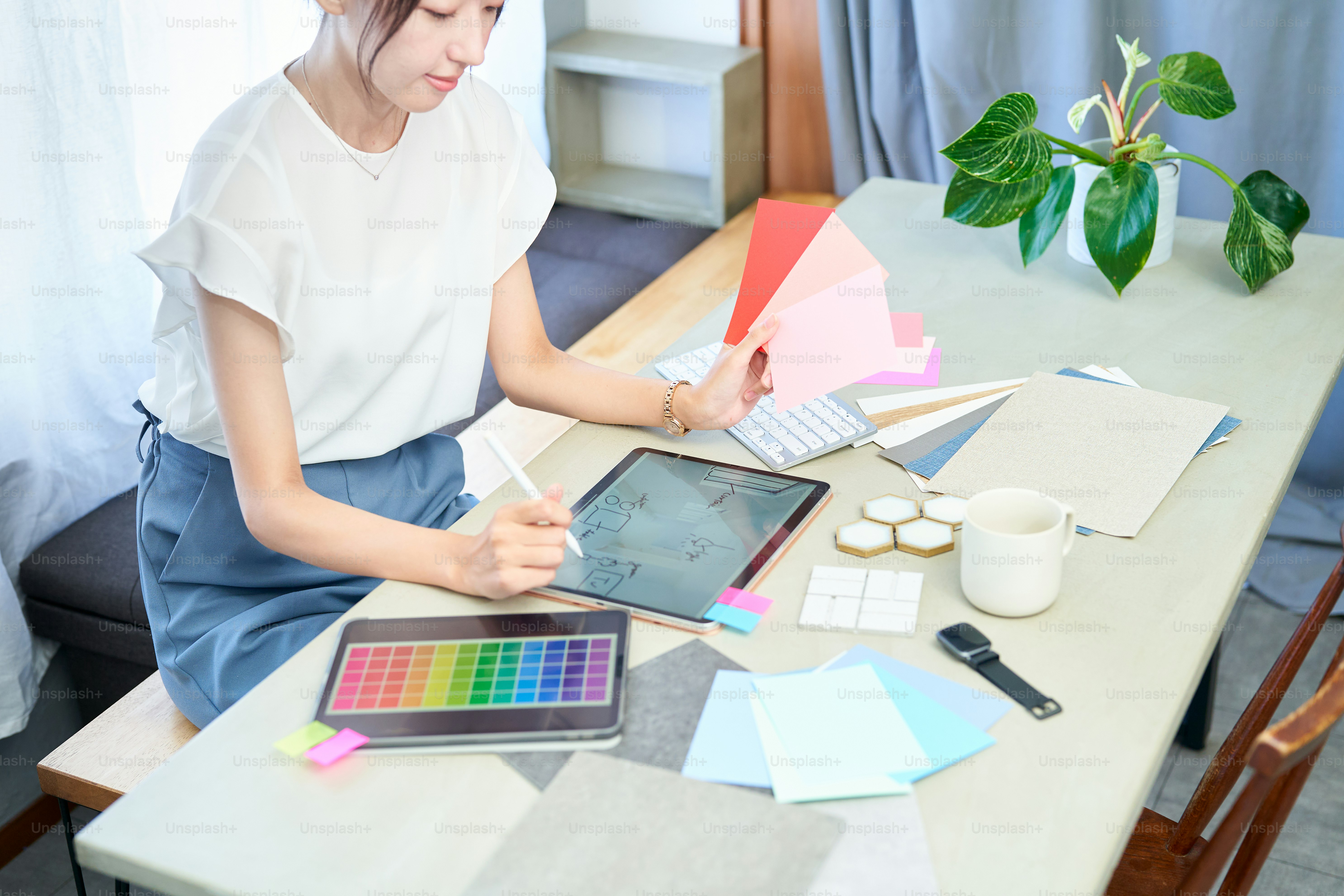 female interior designer thinking about coordination