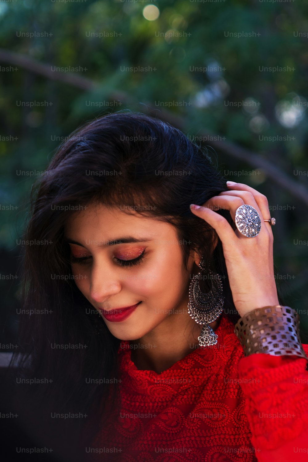 beautiful indian girl. Young hindu woman model. Traditional Indian red costume