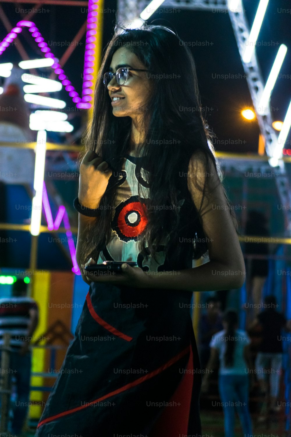 young female model in amusement park