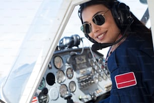 beautiful woman light airline pilot