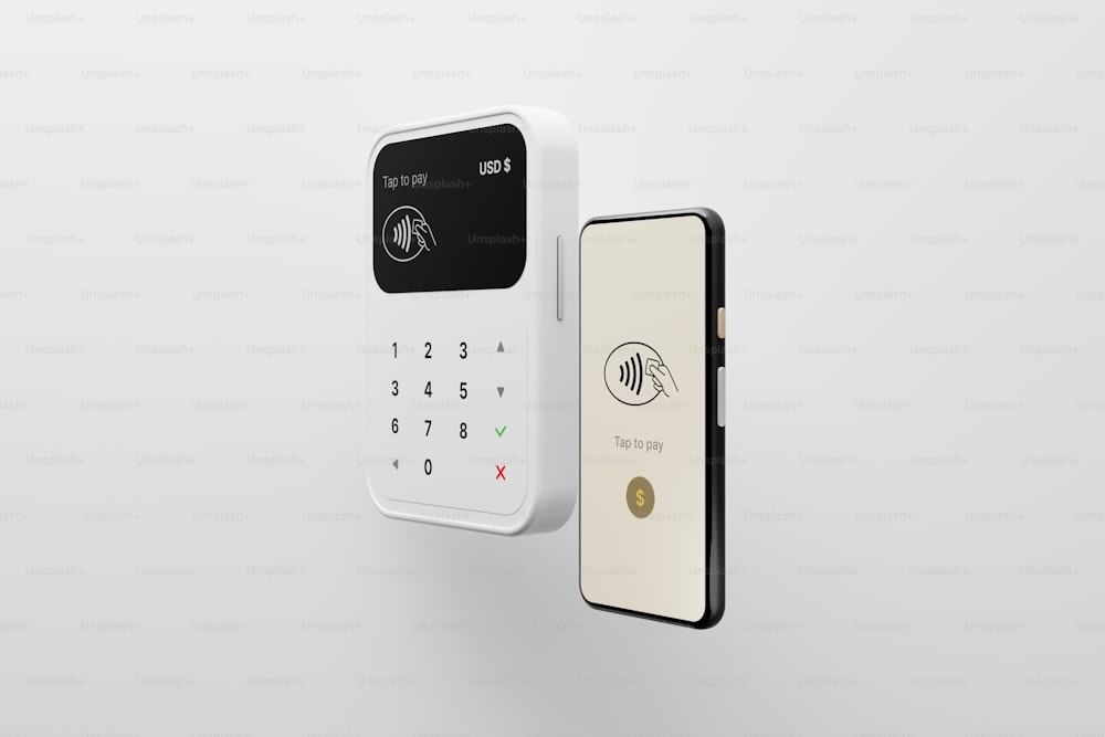 a smart phone mounted to a wall next to a keypad