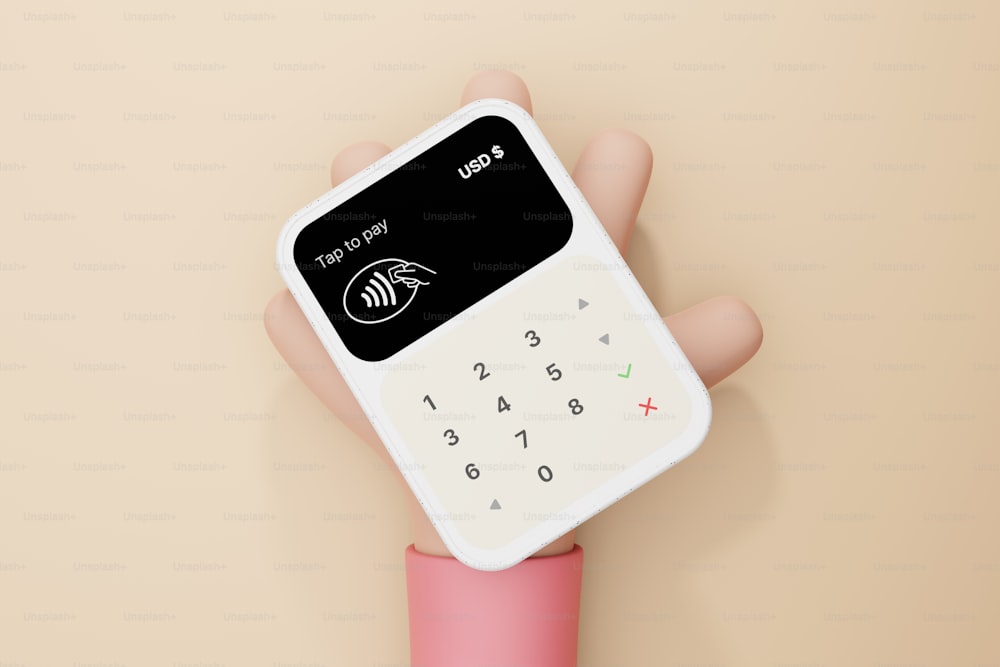a hand holding a pink and white calculator