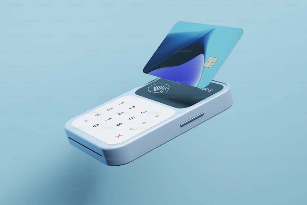 un téléphone cellulaire avec une carte de crédit qui en sort