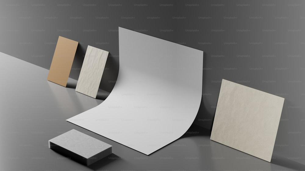 a group of different types of paper on a table
