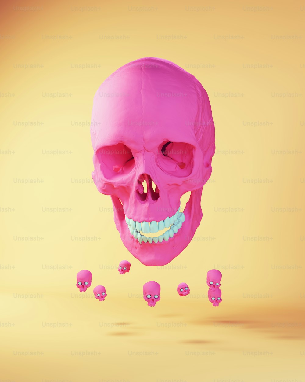 Large Floating Skull Oni Demon Japanese Folklore Pink Blue Shuten-Dōji 3d illustration render