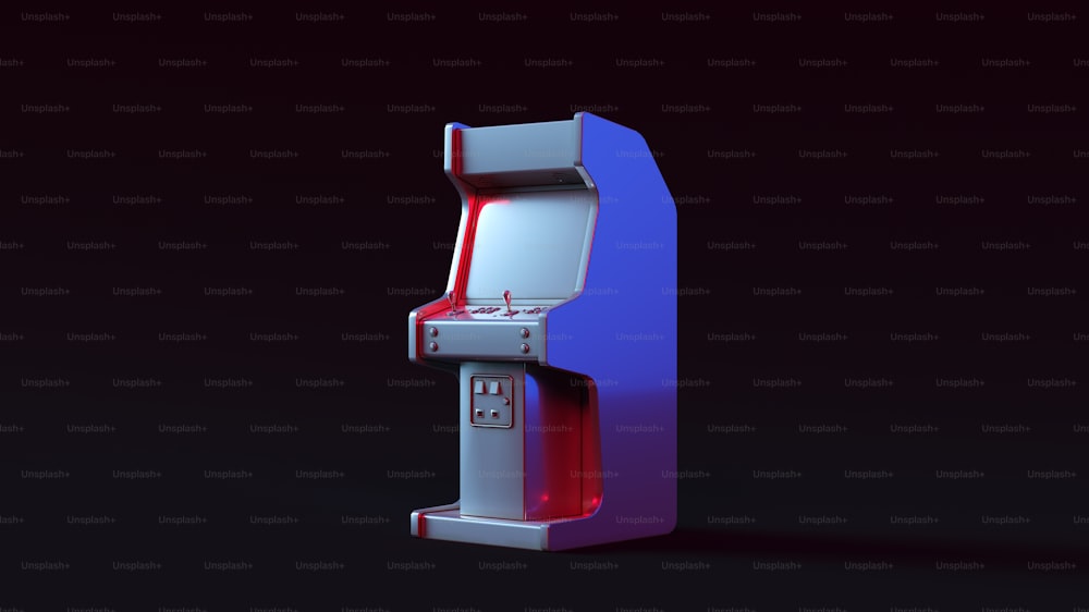 Console d’arcade vintage avec rendu d’illustration 3D rose et bleu Moody des années 80