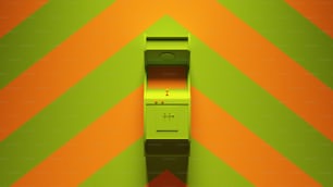 Máquina de arcade laranja verde com verde um padrão de chevron laranja fundo 3d ilustração render