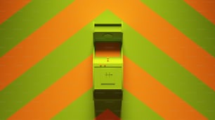 Green Orange Arcade Machine with Green an Orange Chevron Pattern Background 3d illustration render