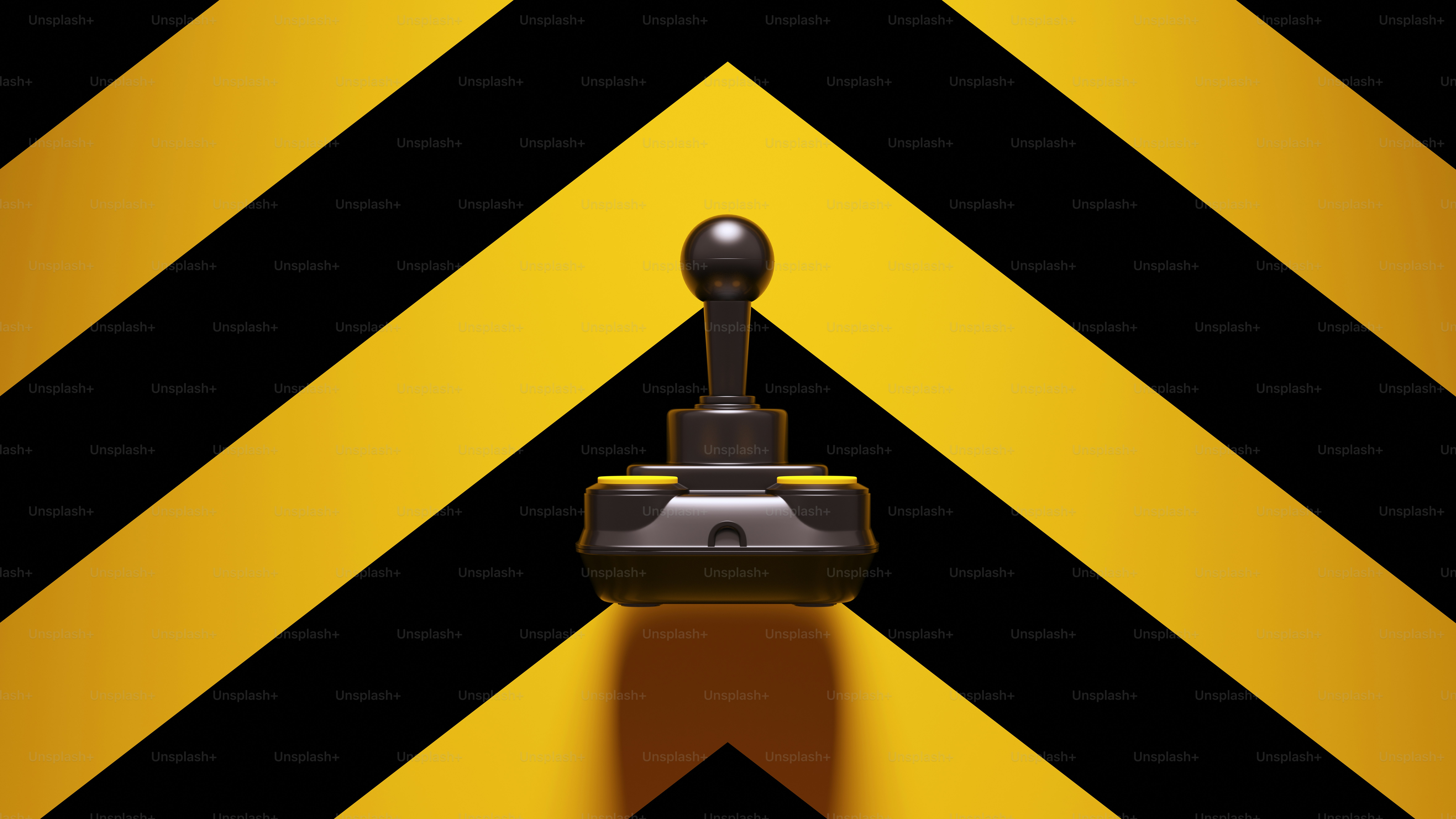 Yellow Black Joystick with Yellow an Black Chevron Pattern Background 3d illustration render