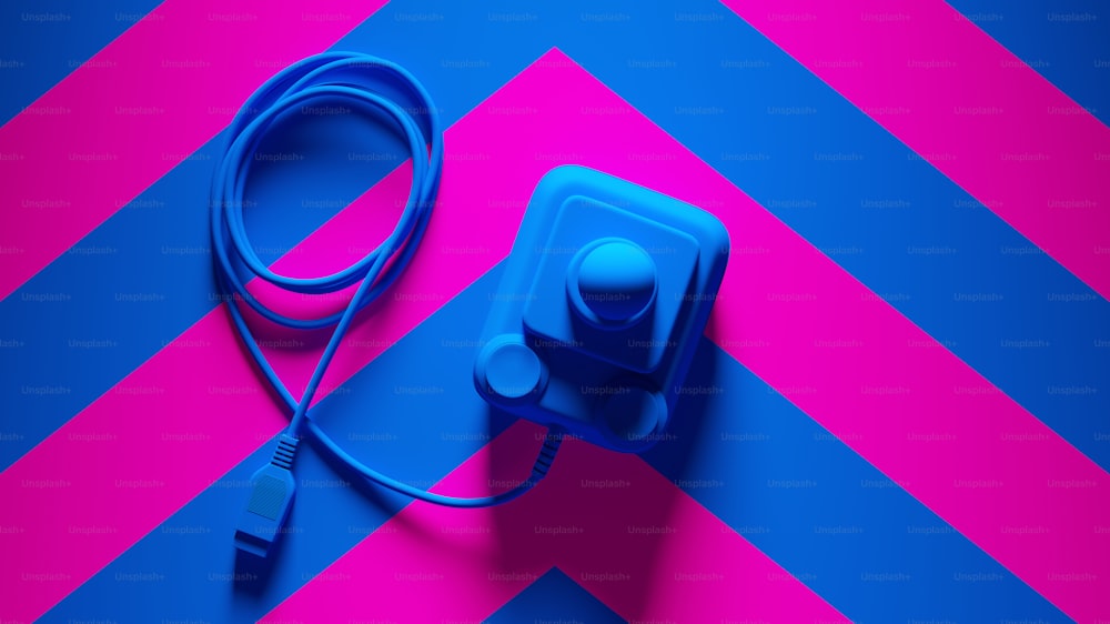 Blue Joystick with Pink an Blue Chevron Background 3d illustration render