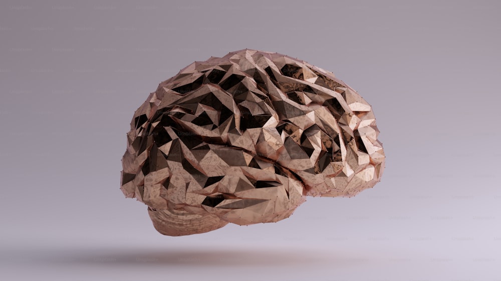 Cerebro de bronce Inteligencia artificial futurista Vista derecha Ilustración 3D renderizado 3D