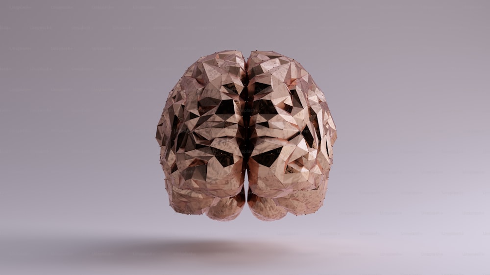 Cerebro de bronce Inteligencia artificial futurista Vista frontal Ilustración 3d renderizado 3d