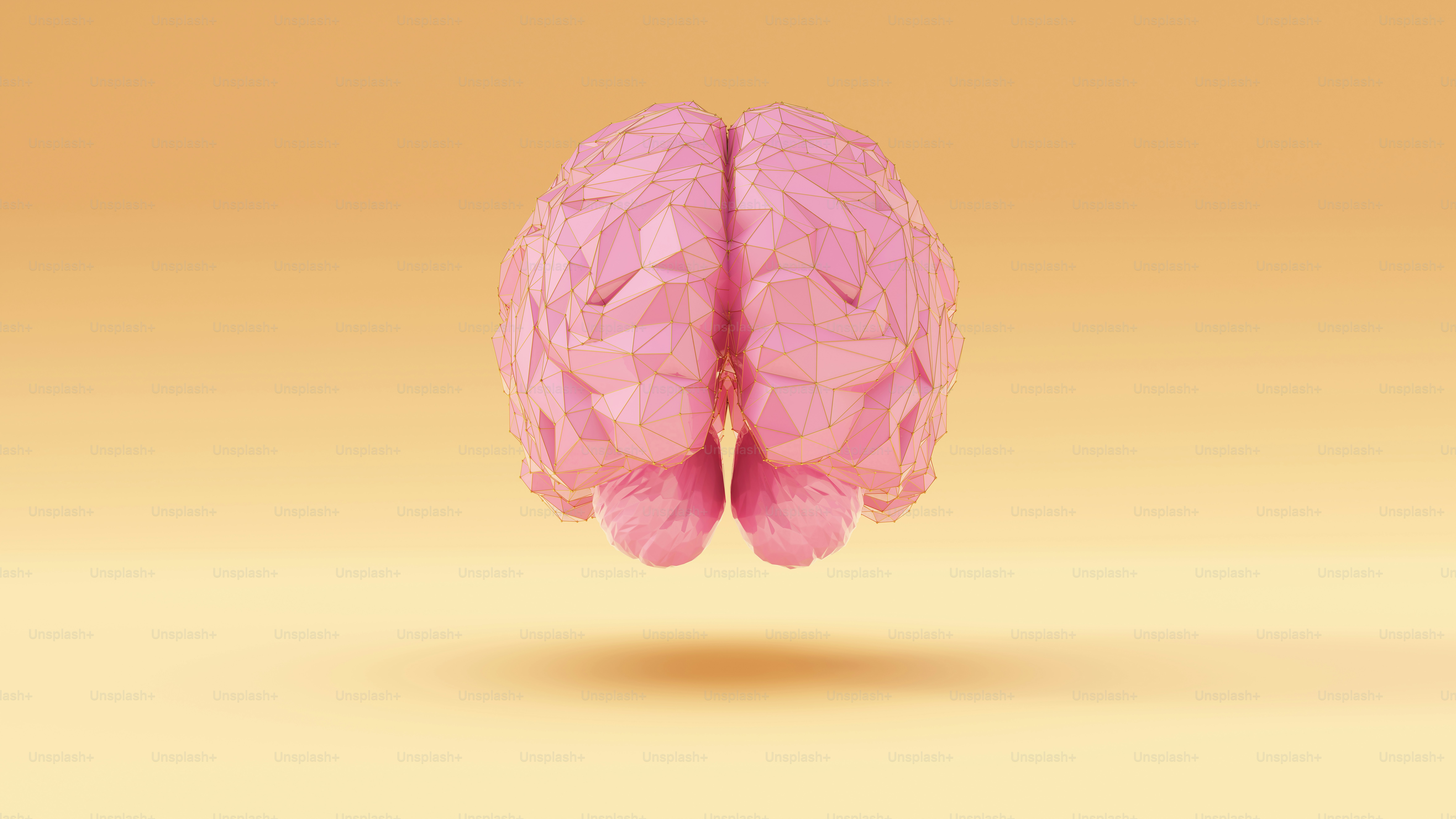 Pink Gold Cyber Brain Angular Artificial Intelligence with Warm Cream Background Rear View 3d illustration 3d render