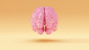 Pink Gold Cyber Brain Angular Künstliche Intelligenz mit warmem cremefarbenem Hintergrund Rückansicht 3D-Illustration 3D-Rendering