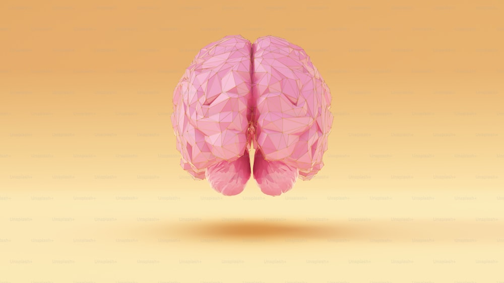 Pink Gold Cyber Brain Angular Artificial Intelligence with Warm Cream Background Rear View 3d illustration 3d render