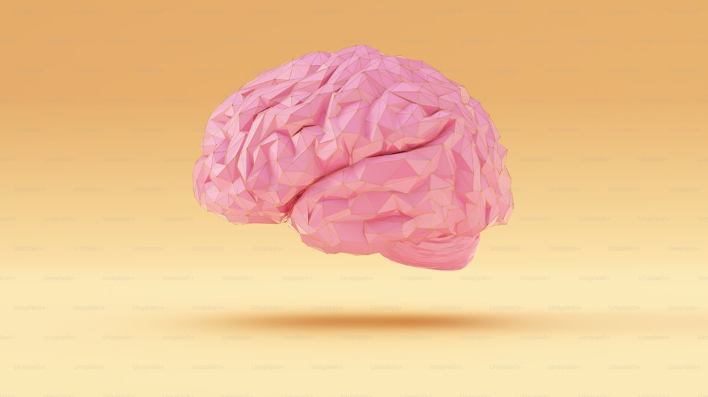 Pink Gold Cyber Brain Angular Künstliche Intelligenz mit warmem cremefarbenem Hintergrund Linke Ansicht 3D-Illustration 3D-Rendering