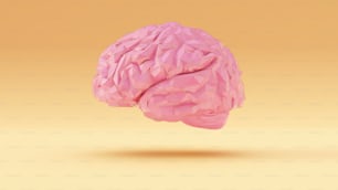 Oro rosa Cyber Brain Angular Artificial Intelligence con sfondo crema caldo Vista sinistra Illustrazione 3d Rendering 3d