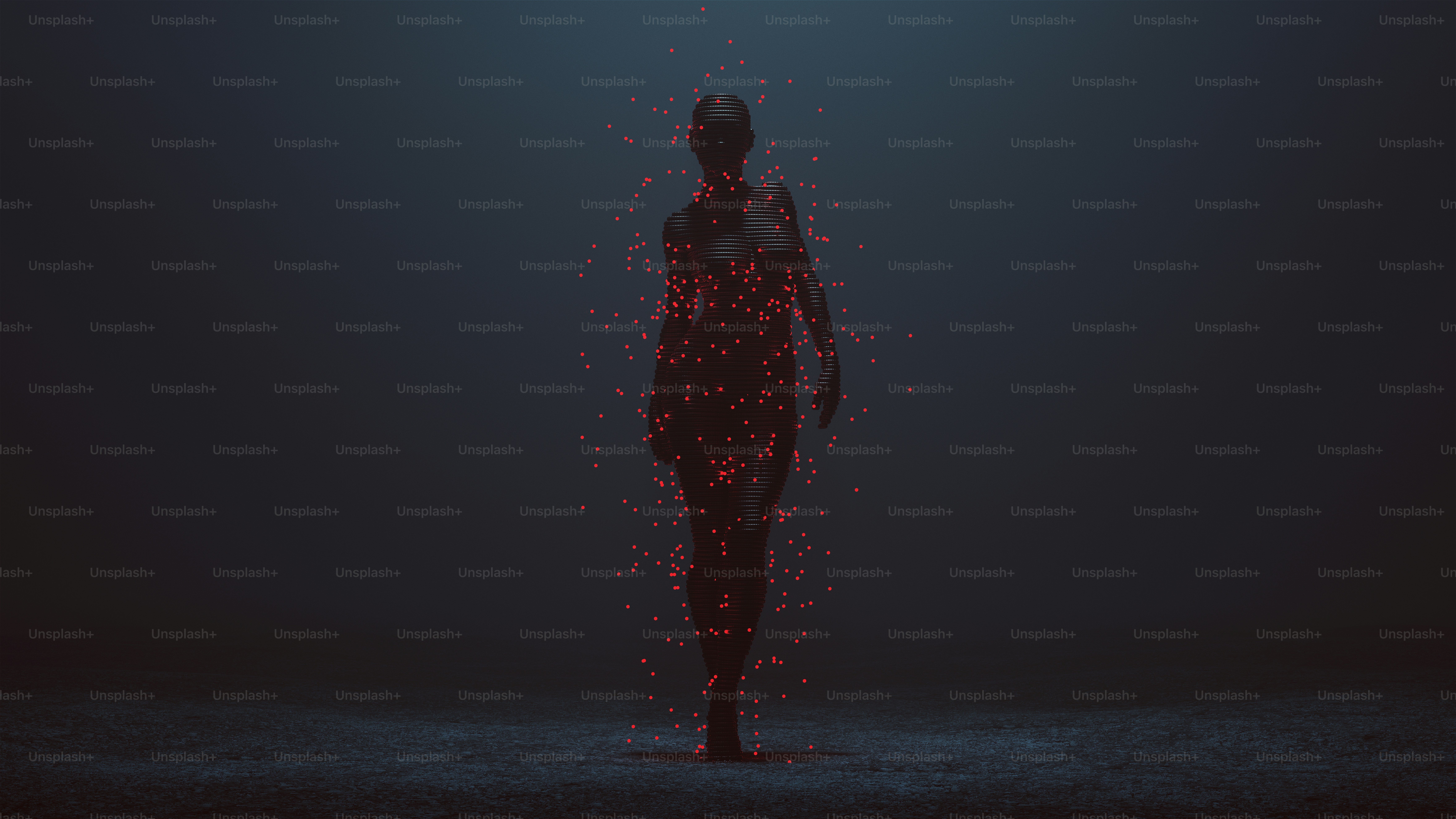 Advanced Shape Shifting Alien Being Formed From Small Black Spheres Futuristic Cyber Punk with Orbiting Small Red Spheres 3d illustration 3d render